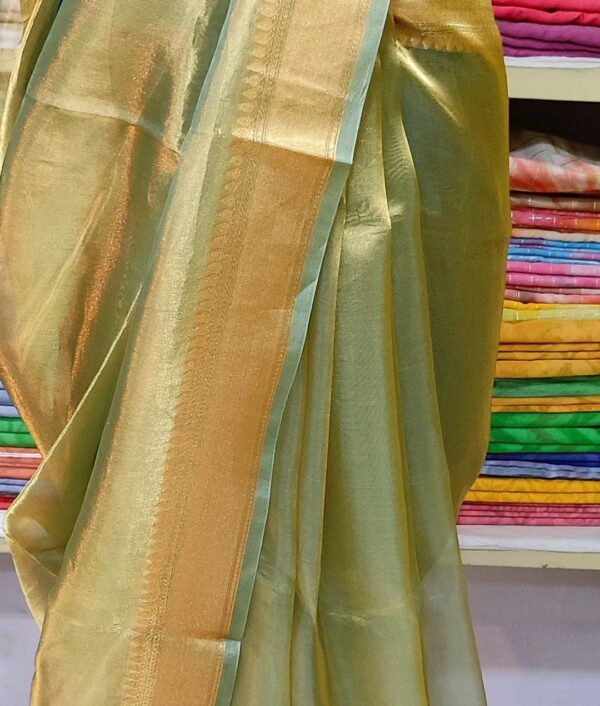Banarasi Handloom Pure Tissue Silk Gold Zari Borders Sarees | Dyeable