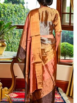 Gold, Silver, Copper Chanderi Handloom Pure Tissue Silk Horizontally Sectioned Contemporary Saree
