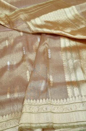 Gold Banarasi Handloom Pure Kora Tissue Silk Gold Zari Kaduwa Buttas and Borders Saree
