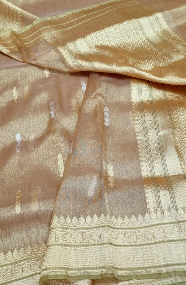 Gold Banarasi Handloom Pure Kora Tissue Silk Gold Zari Kaduwa Buttas and Borders Saree
