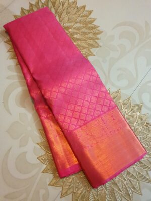 Rani Pink Pure Kanchipuram/Kanjivaram Handloom 1 Gram Pure Zari Brocade Saree
