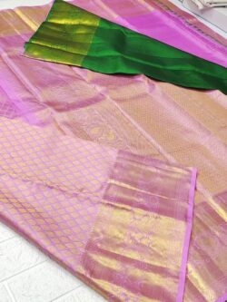 Pink Kanchipuram/Kanjivaram Handloom Gold Zari Meenakari Brocade Bridal Silk Saree