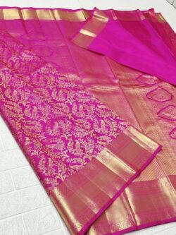 Magenta Kanchipuram/Kanjivaram Handloom Gold Zari Meenakari Brocade Bridal Silk Saree