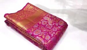 Kanchipuram/ Kanjivaram Gold Zari Meenakari Brocade Semi Silk Bridal Sarees