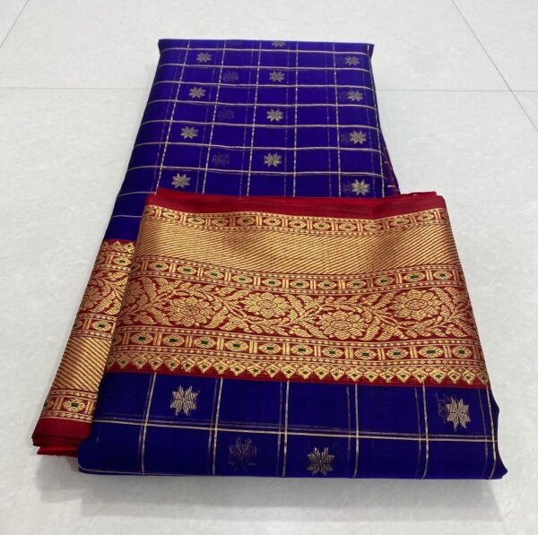 Berry Blue Chanderi Handloom Pure Katan Silk Self Zari Checks Buttas Nakshi Meenakari Borders Contemporary Saree