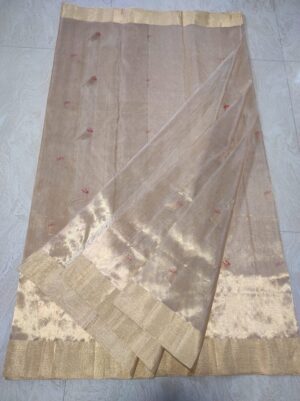 Gold Chanderi Handloom Pure Tissue Silk All Over Zari Meenakari Bird Motifs Saree
