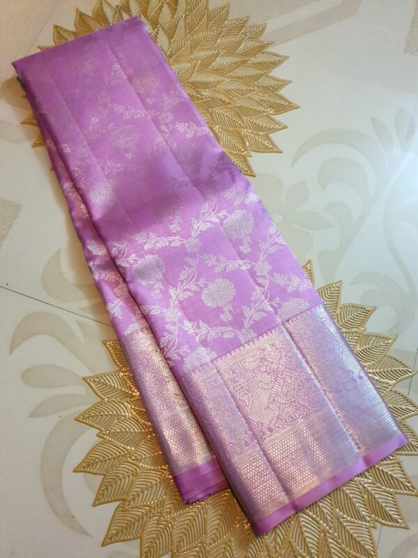 Lavender Kanchipuram/Kanjivaram Handloom 1 Gram Silver Zari Brocade Saree
