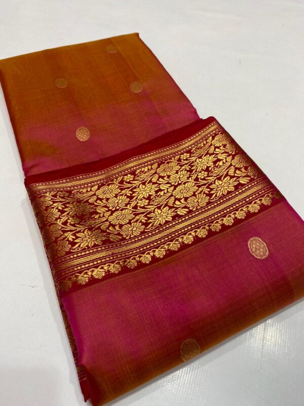 Dual Tone Red Chanderi Handloom Pure Pattu Silk Gold Zari Buttas and Nakshi Borders Saree