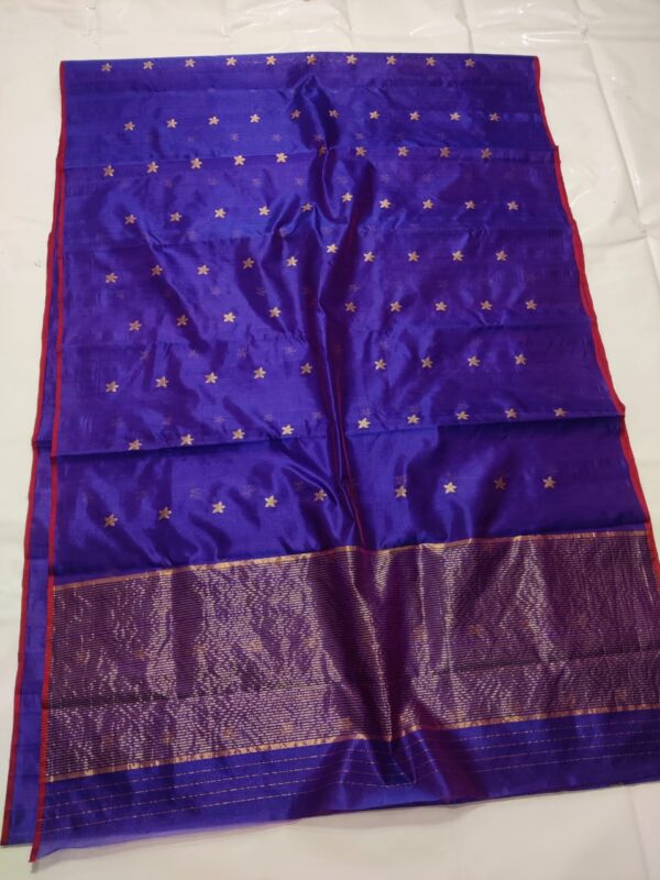 Purple Chanderi Handloom Pure Pattu Silk Contemporary Saree with Gold Zari Buttas and Heavy Pallu