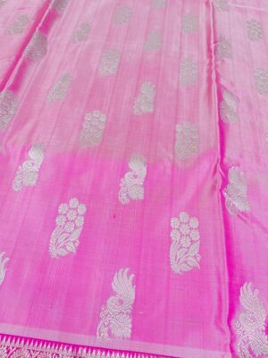 Dual Tone Blush Pink and Fuscia Venkatagiri Handloom Silver Zari Flower Buttas Pattu Silk Saree