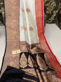 Banarasi Handloom Pure Katan Silk Antique Zari Kaduwa Weaving Ganga Jamuna Borders Sarees