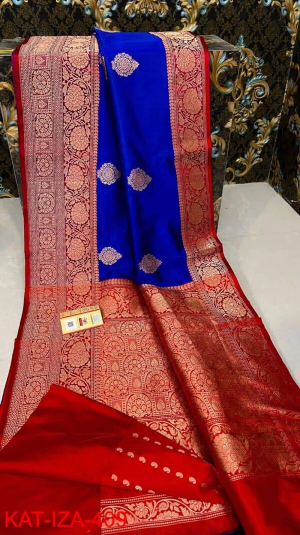 Banarasi Handloom Pure Katan Silk Antique Zari Kaduwa Weaving Contrast Borders Sarees