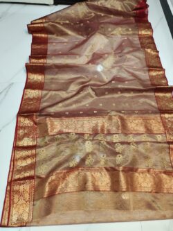 Dual Tone Copper Chanderi Handloom Katan Tissue Silk Saree