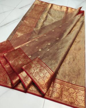 Dual Tone Copper Chanderi Handloom Katan Tissue Silk Saree