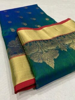 Dual Tone Peacock Chanderi Handloom Katan Silk Saree