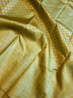 Golden Yellow Kanjivaram Handloom 1G Zari Brocade Silk Saree