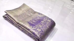 Lavender Kanchipuram/Kanjivaram Handloom Silver Zari Floral Tissue Brocade Silk Saree