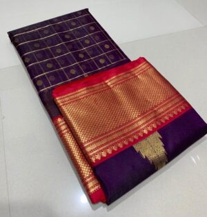 Purple Chanderi Handloom Katan Silk Gold Zari Saree