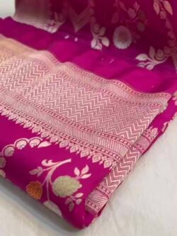 Dual Tone Rani Banarasi Handloom Pure Katan Silk Meenakari Jangla Heavy Pallu Cutwork Saree