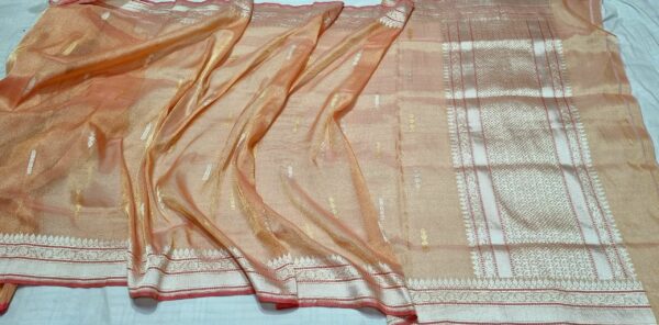 Rust Gold Banarasi Handloom Kora Tissue Silk Saree
