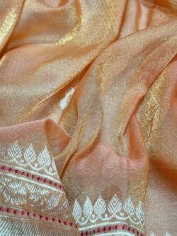 Rust Gold Banarasi Handloom Kora Tissue Silk Saree