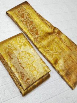 Gold Kanchipuram/Kanjivaram Handloom Silver Zari Tissue Brocade Bridal Silk Saree