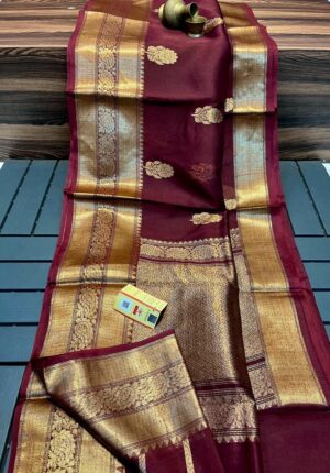 Banarasi Handloom Kora Silk Antique Zari Kaduwa Butta and Borders Sarees