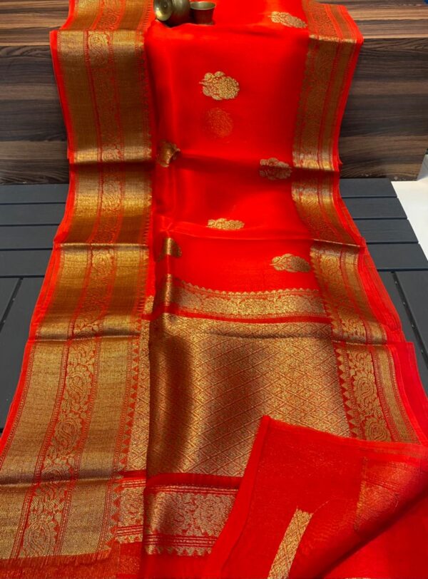 Banarasi Handloom Kora Silk Antique Zari Kaduwa Butta and Borders Sarees