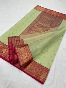 Pastel Green Chanderi Handloom Pure Katan Silk Gold Zari Meenakari Buttas Nakshi Borders Saree