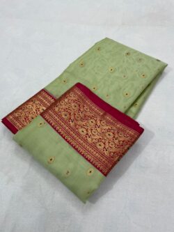 Pastel Green Chanderi Handloom Pure Katan Silk Gold Zari Meenakari Buttas Nakshi Borders Saree
