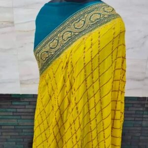 Banarasi Handloom Pure Georgette Silk 3D Dyeing Antique Zari Checks Sarees
