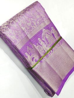 Lavender Kanchipuram/Kanjivaram Handloom Silver Zari Birds Design Palaki Borders Tissue Brocade Silk Saree