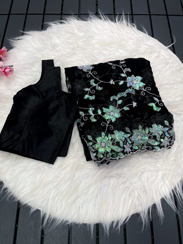Black Designer Multi Color Sequins and Thread Work Soft Georgette Cocktail/Party Saree