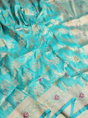 Turquoise Banarasi Handloom Katan Silk Meenakari Saree