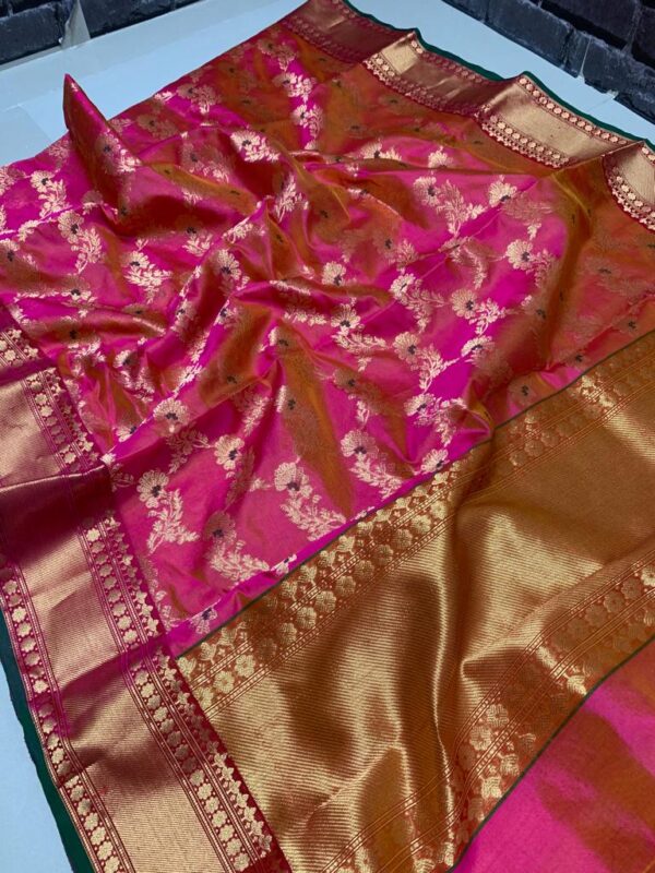 Dual Tone Rani Pink Chanderi Handloom Pattu Silk Meenakari Saree