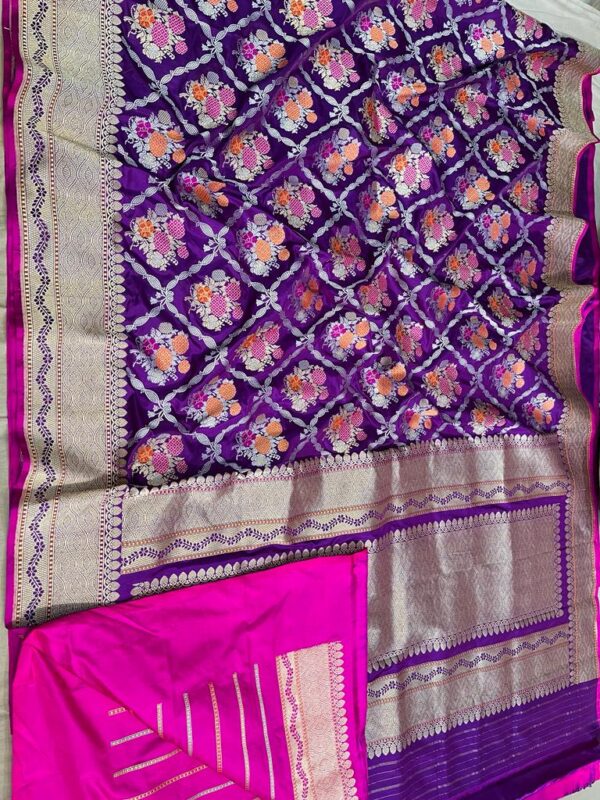 Purple Banarasi Handloom Katan Silk Kaduwa Jangla Tilfi Meenakari Saree