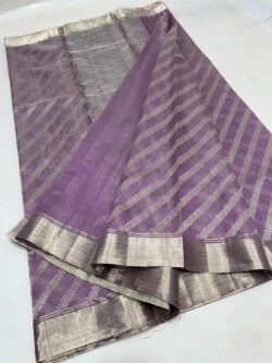 Lavender Chanderi Handloom Pattu Silk Striped Saree