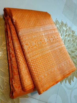 Orange Kanchipuram Handloom 2G Zari Brocade Silk Saree