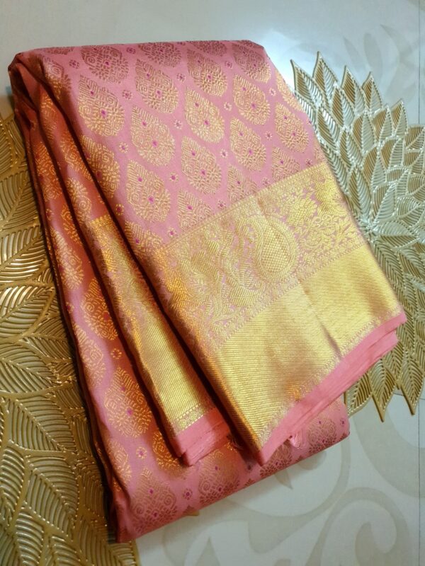 Peach Kanchipuram Handloom 2G Zari Brocade Silk Saree