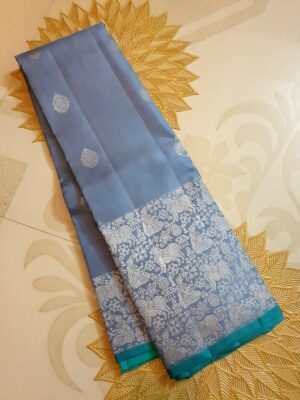 Powder Blue Kanchipuram Handloom 2 Gram Zari Silk Saree