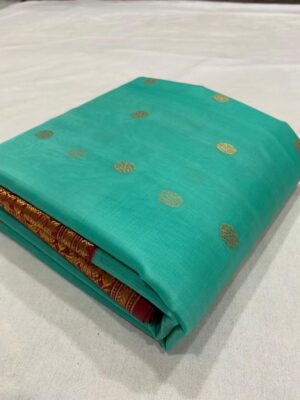 Turquoise Chanderi Handloom Katan Silk Saree