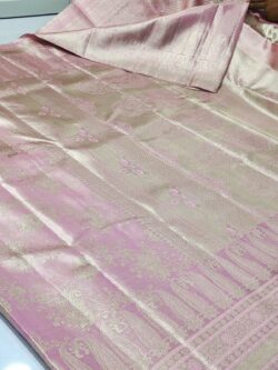 Baby Pink Kanjivaram Handloom Floral Tissue Brocade Silk Saree