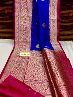 Royal Blue Banarasi Handloom Antique Zari Katan Silk Saree
