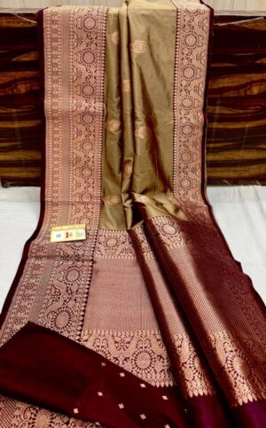 Light Brown Banarasi Handloom Antique Zari Katan Silk Saree