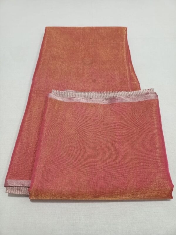 Peach Chanderi Handloom Gold Zari Tissue Silk Saree