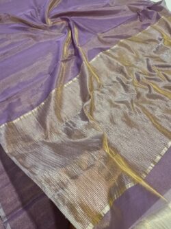Lilac Chanderi Handloom Gold Zari Tissue Silk Saree
