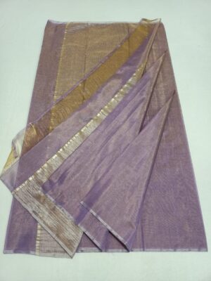 Lilac Chanderi Handloom Gold Zari Tissue Silk Saree