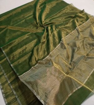Mehandi Green Chanderi HanMehandi Green Chanderi Handloom Gold Zari Tissue Silk Sareedloom Gold Zari Tissue Silk Saree