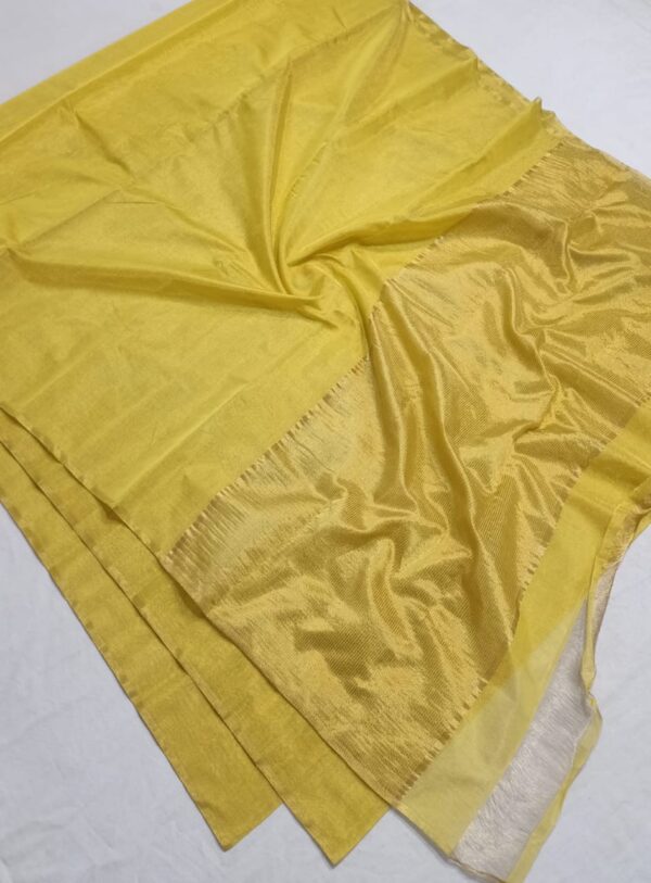 Lemon Chanderi Handloom Gold Zari Tissue Silk Saree