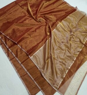 Rust Chanderi Handloom Gold Zari Tissue Silk Saree